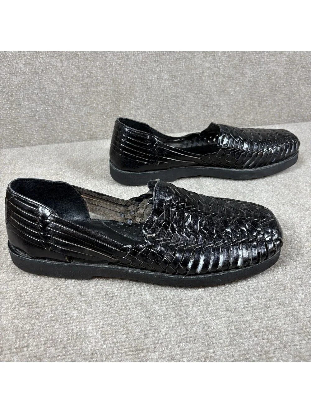 Sunsteps Shoes Black Leather Hand Woven Sandals Slip On Mens Size 10.5